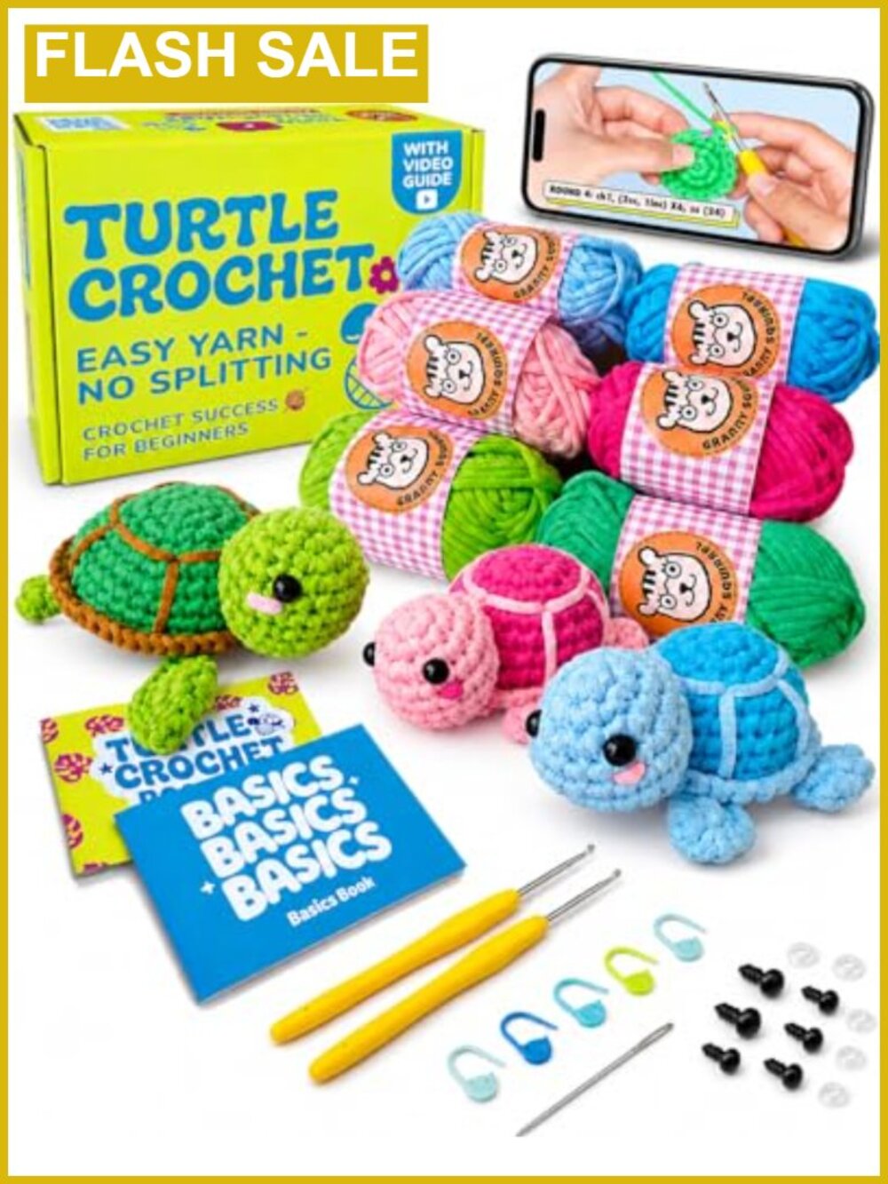 DIY Amigurumi Turtle Crochet Kit for Beginners Complete Starter Set with Yarn